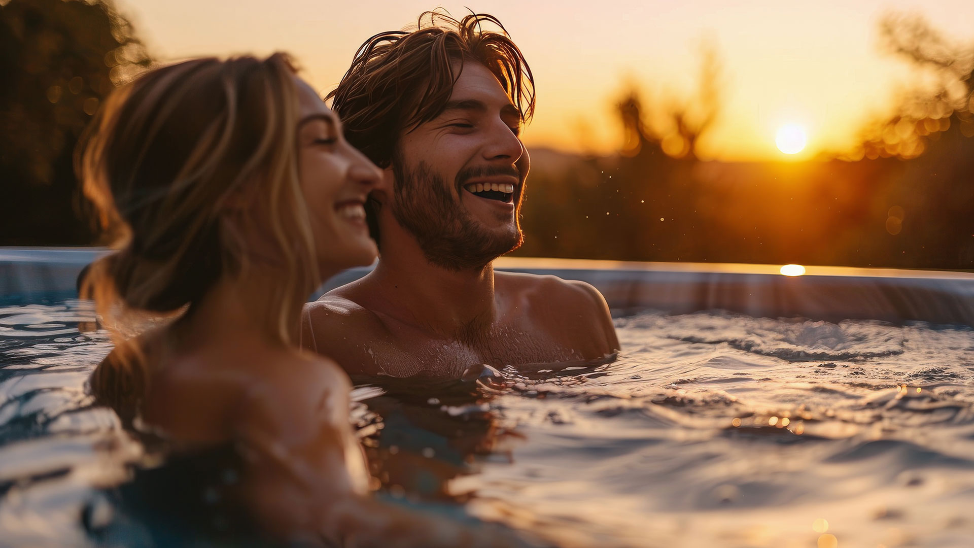 Warmes Badefass im Garten für entspannte Wellnessmomente